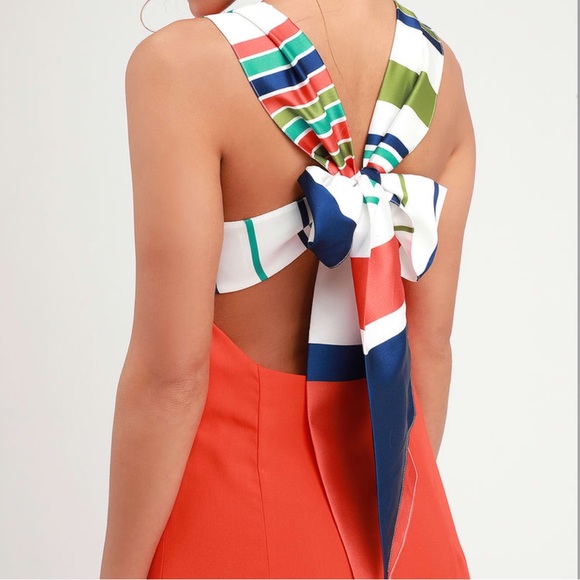 Lulus Red/ Orange Multi Stripe Open -Back Mini Dress - Picture 3 of 9